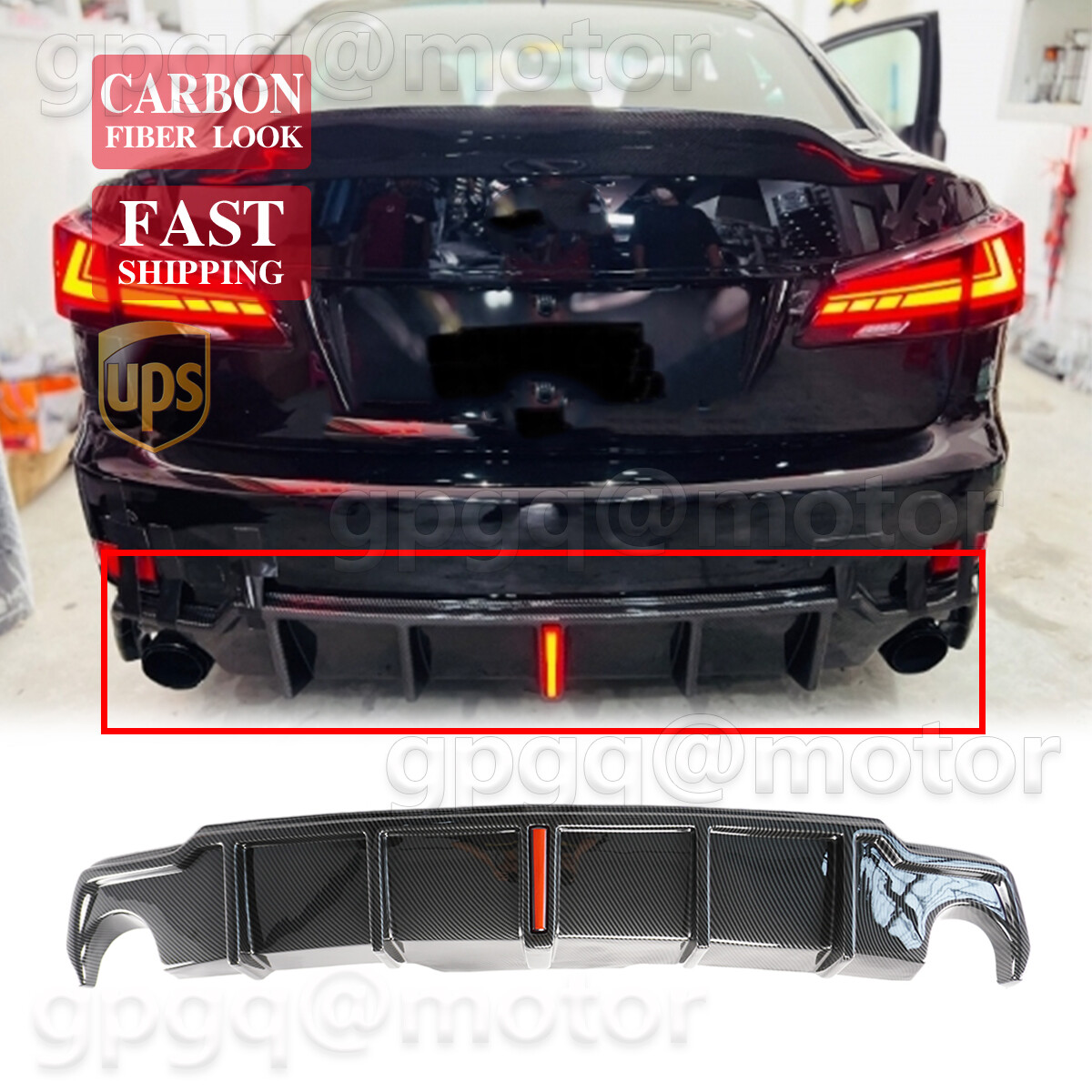 For Lexus IS250 IS350 06-13 JDM Carbon Add On Rear Bumper Diffuser W/ Led Light For Lexus IS250 IS350 06-13 JDM Carbon Add On Rear Bumper Diffuser W/ Led Light