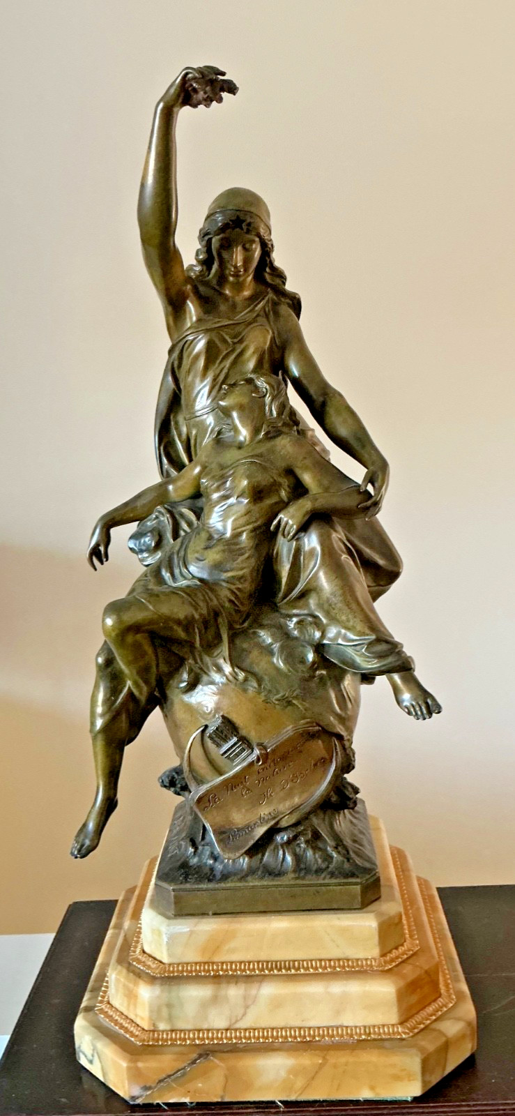 Antique French Emile Picault Bronze La Nuit Endornment La Nature Statue Antique French Emile Picault Bronze La Nuit Endornment La Nature Statue