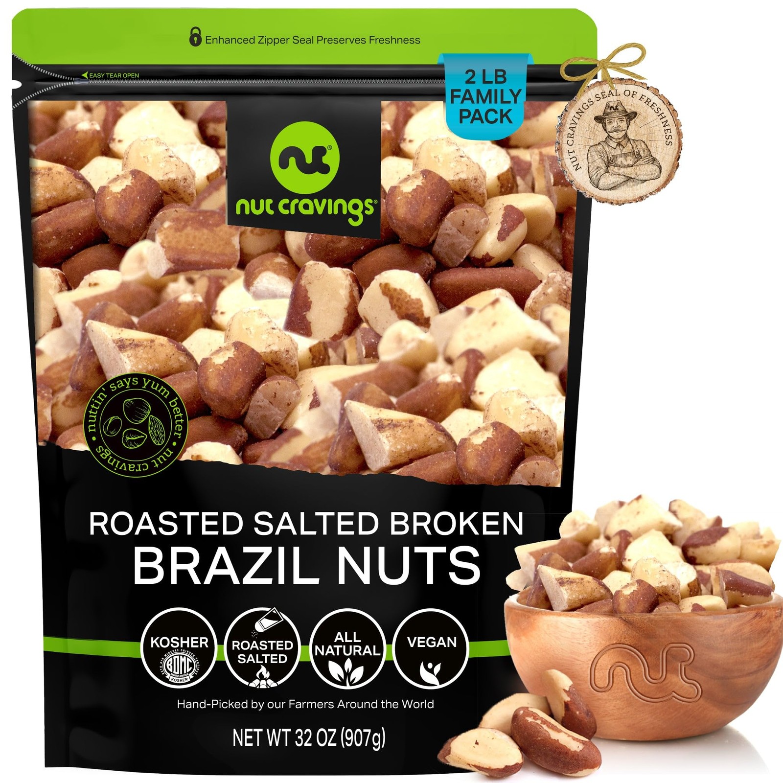 NUT CRAVINGS - Roasted & Salted Broken Brazil Nuts (32oz - 2 LB) No 32 Ounce