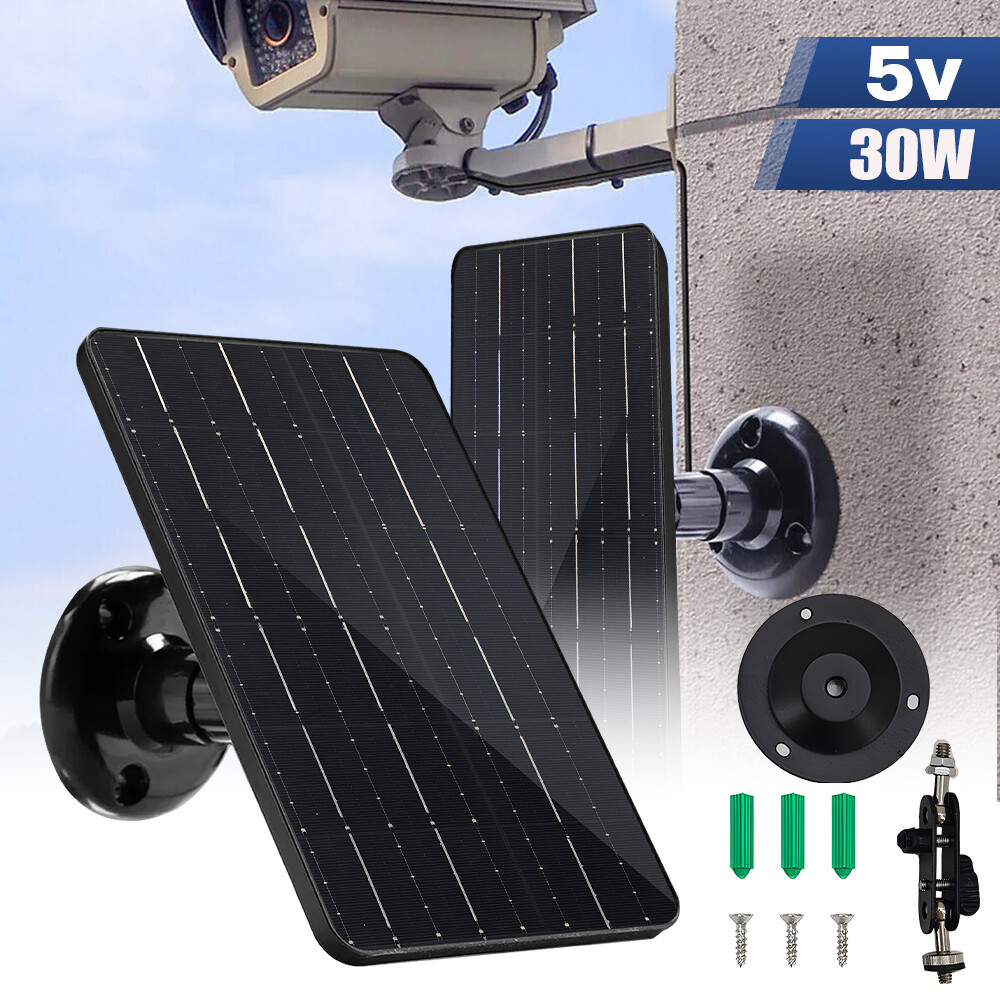 30W 5V Solar Panel USB-C Port 360°Adjustable Mounting for Security Camera