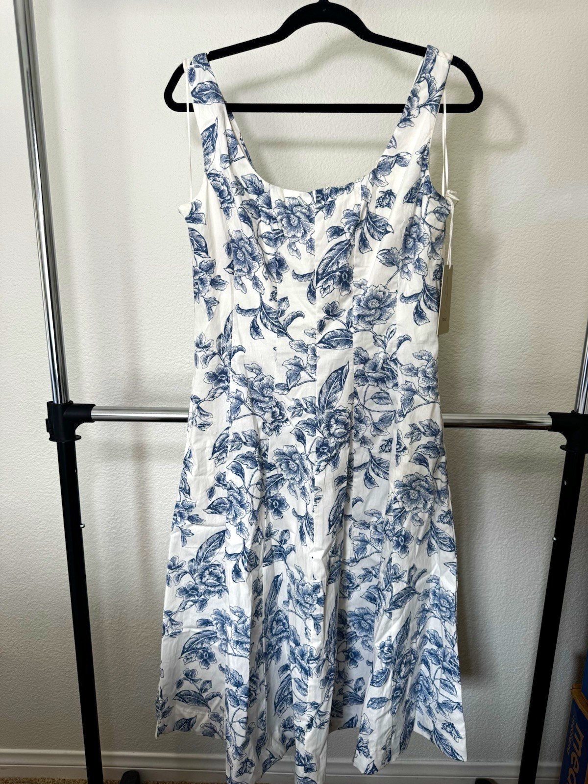 NWT Joie White/Blue Floral Square Neck Sleeveless Fit & Flare Dress 8