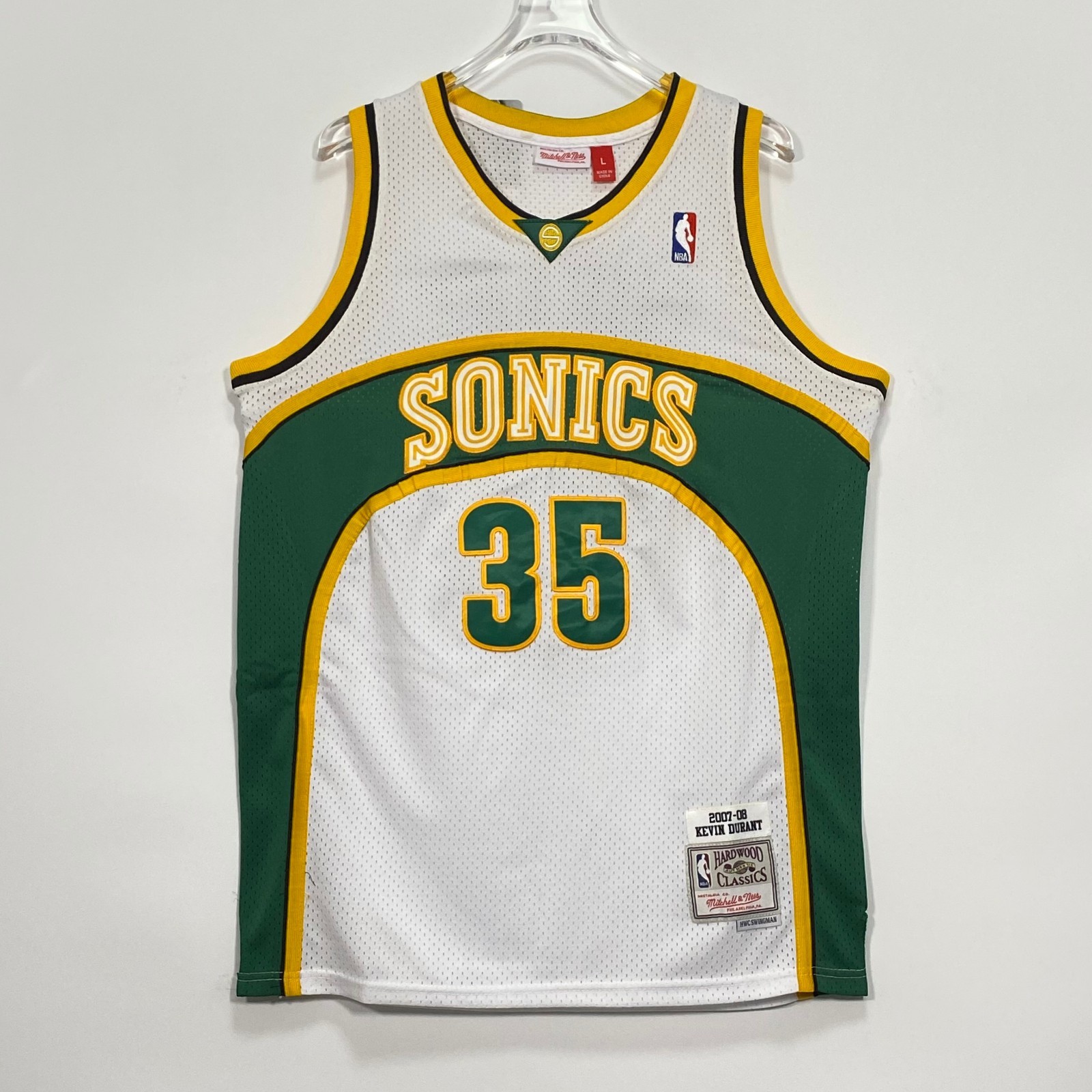 Kevin Durant #35 Sewned Men's Jersey ,White/Green/Yellow Size：S-2XL