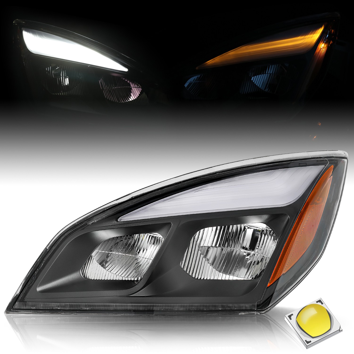 RH/LH/Pair For 2018-2025 Freightliner Cascadia Full LED Black Housing Headlights