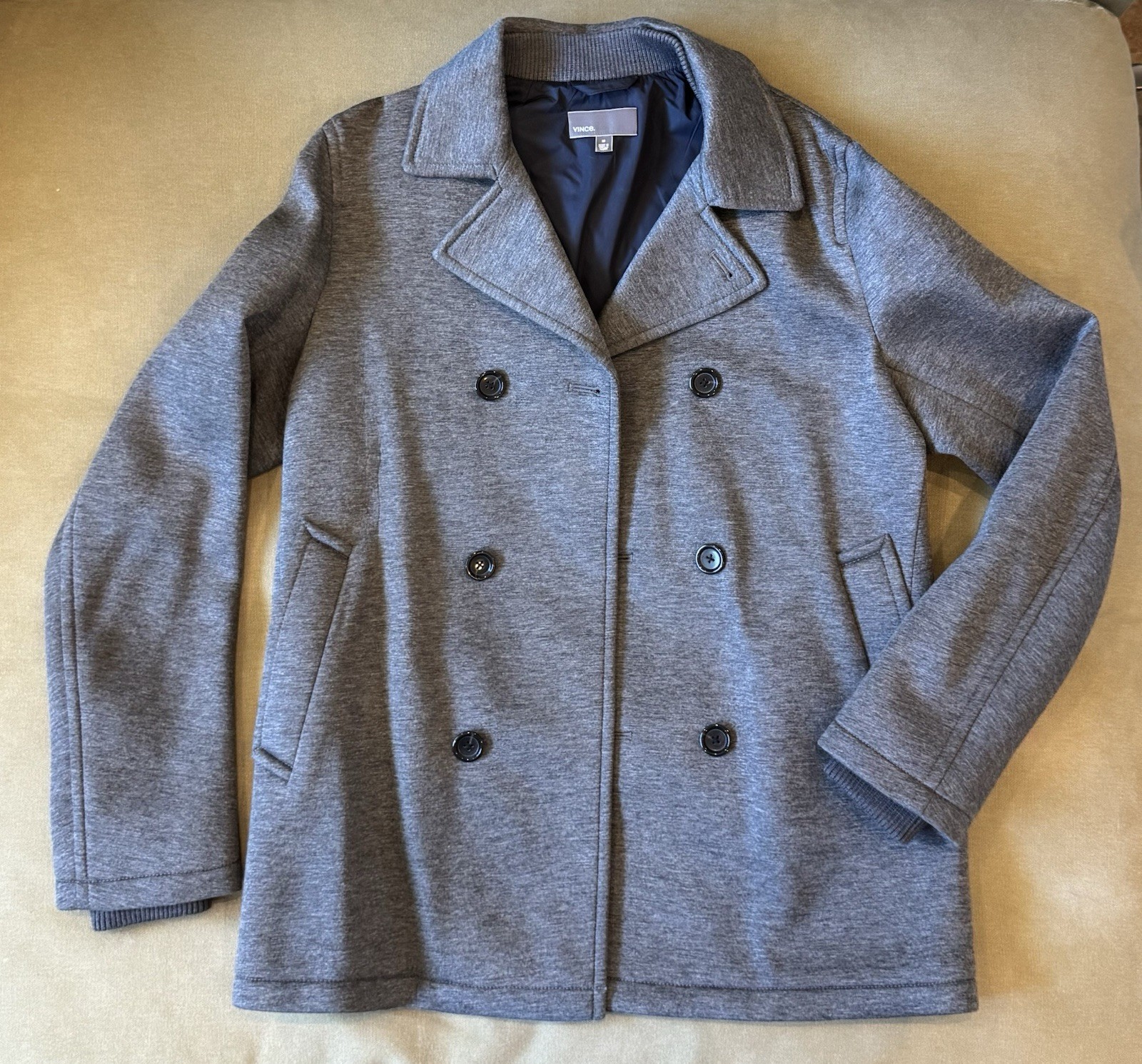 Vince Men’s Double Breasted Peacoat Jacket Size M Gray Neoprene