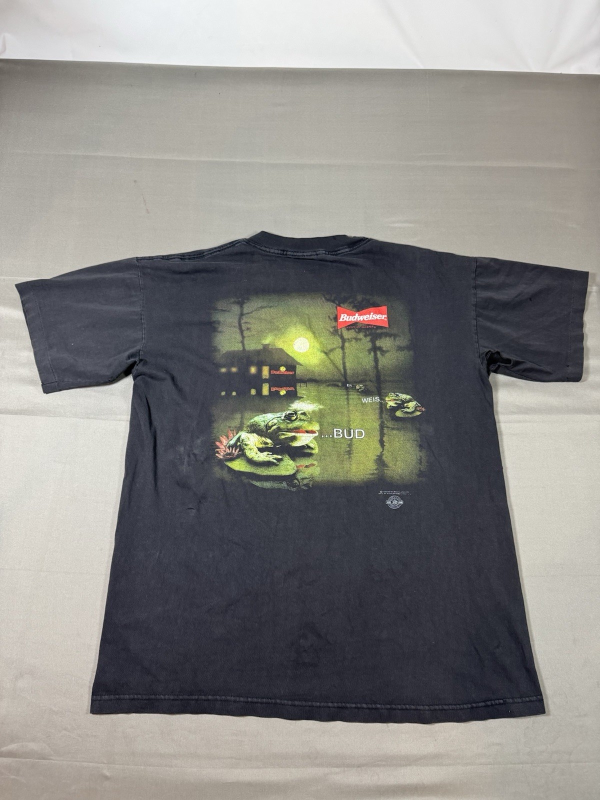 Vintage 1995 Budweiser Frogs Shirt Black Stanley Desantis USA Beer Sz L DRYROT