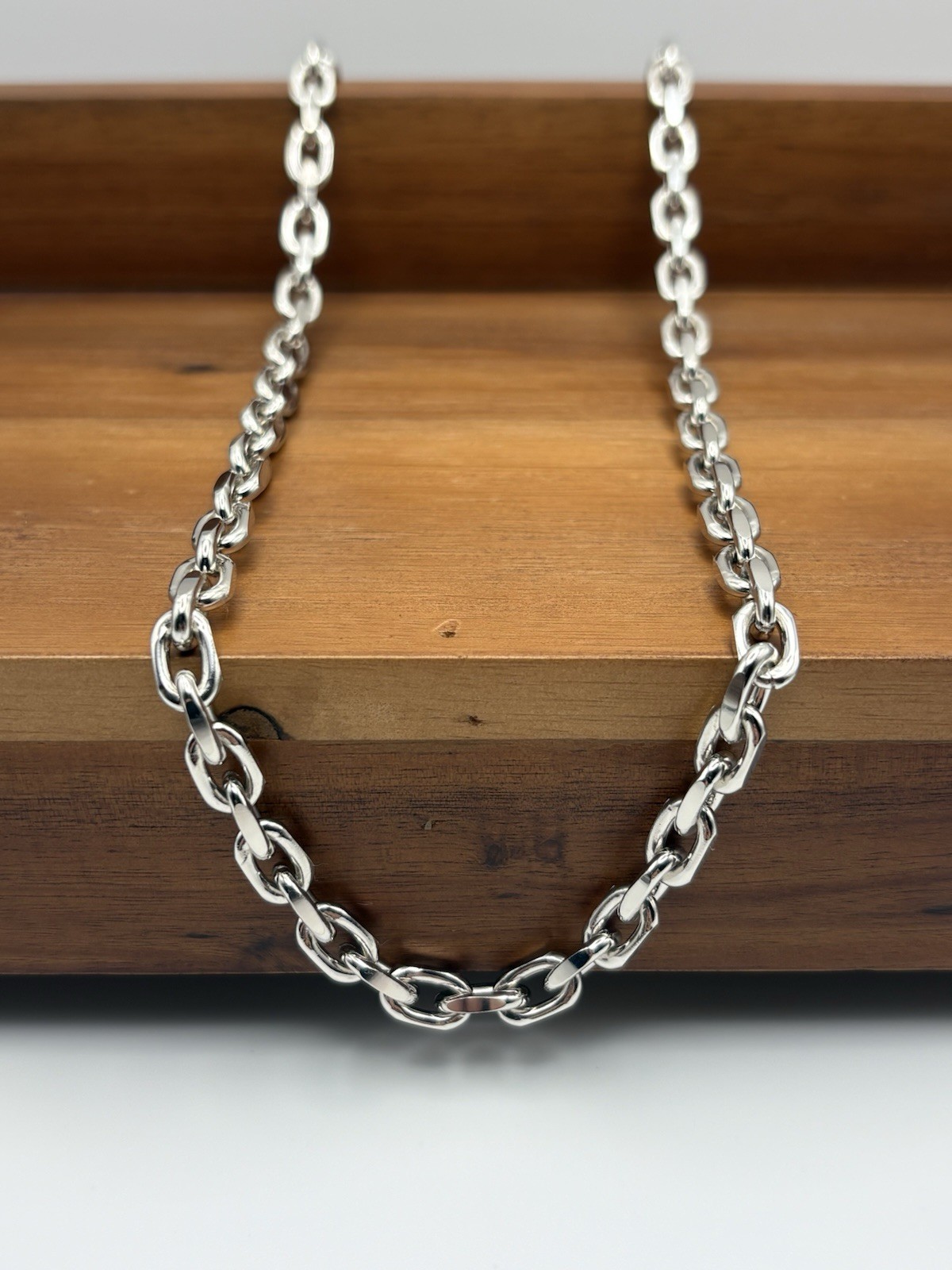 24 INCH 6MM STERLING SILVER HERMES CABLE ANCHOR LINK CHAIN RHODIUM 62.5G 925