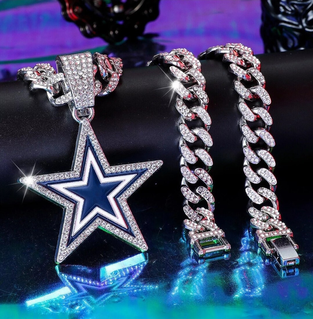 DALLAS COWBOYS Silver CZ Chain Fan Jewelry Bling Hip Hop Pendant And 24