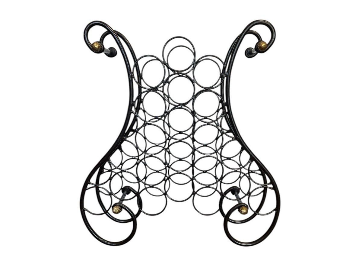 Vintage Antique 1980\'s French Dark Brown Wrought Iron 21 Bottle Wine Rack Stand
