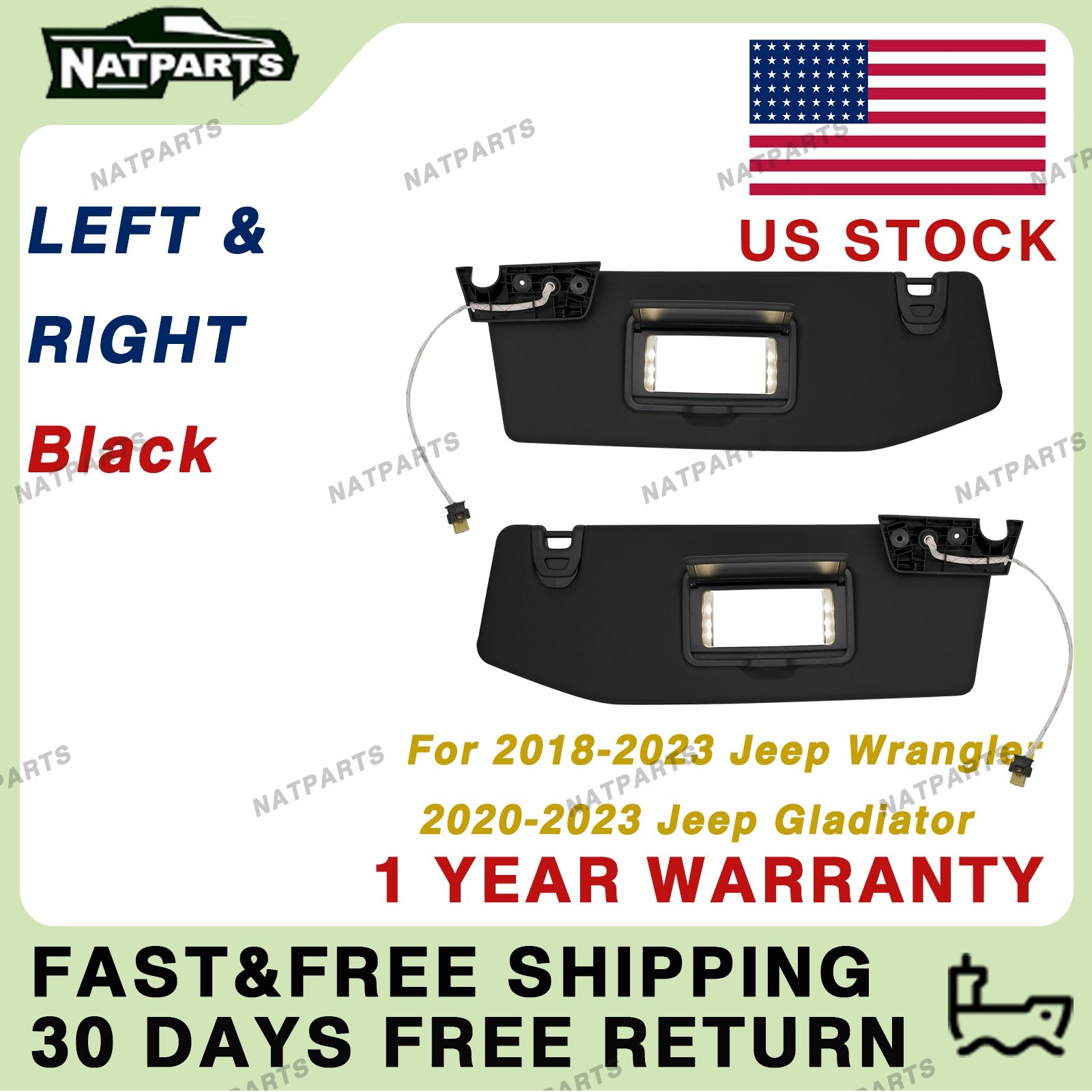 Pair Sun Visor W/ Light for18-23 JeepWrangler 20-23 JeepGladiator 6BR80TX7AQ Pair Sun Visor W/ Light for18-23 JeepWrangler 20-23 JeepGladiator 6BR80TX7AQ