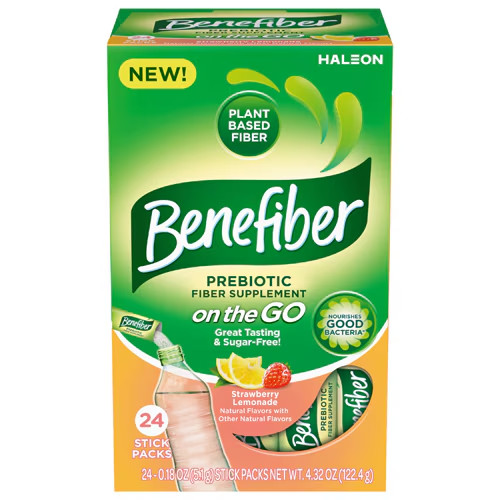 Benefiber Prebiotic Fiber On The Go 24 Stick Strawberry Lemonade  new