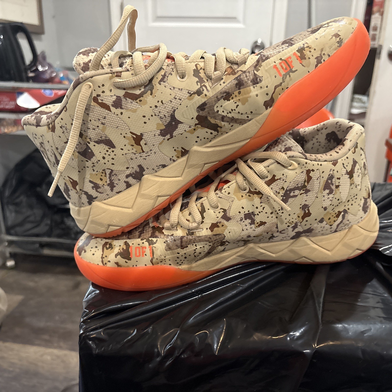 Used Puma 02 MELO Size 11.5 MB Digital Pale Khaki-Ultra Orange