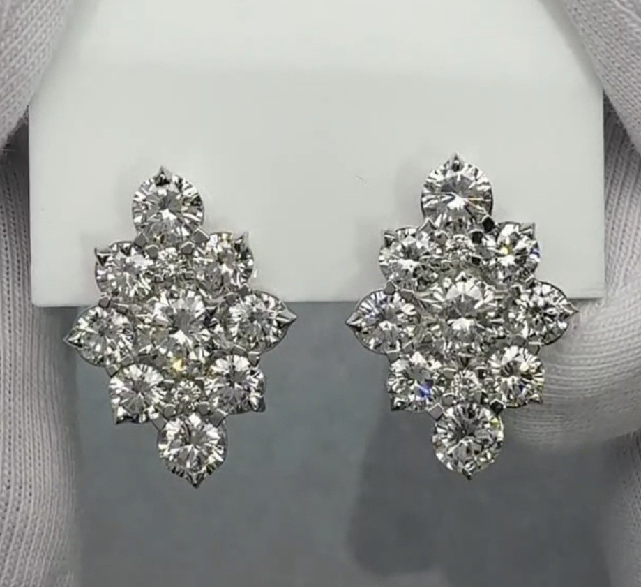 3.7ctw Natural Diamond Fine Cluster Earrings 18K White Gold 750 Estate Luxury