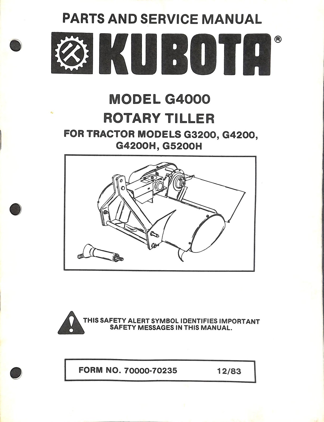 Kubota G4000 Rotary Tiller Parts Service Manual G3200 G4200 G5200H 1983 OEM