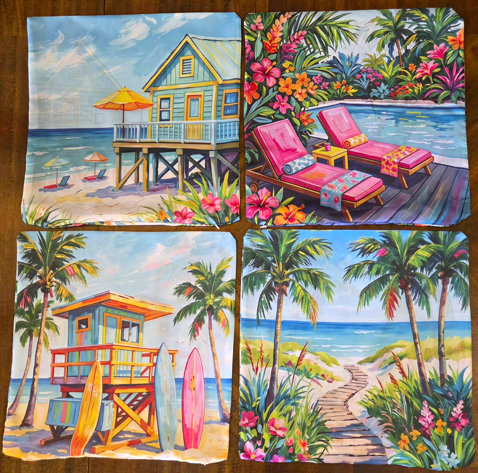 Set of 4 Tropical Beach Pillow Covers, 18\ Set of 4 Tropical Beach Pillow Covers, 18\
