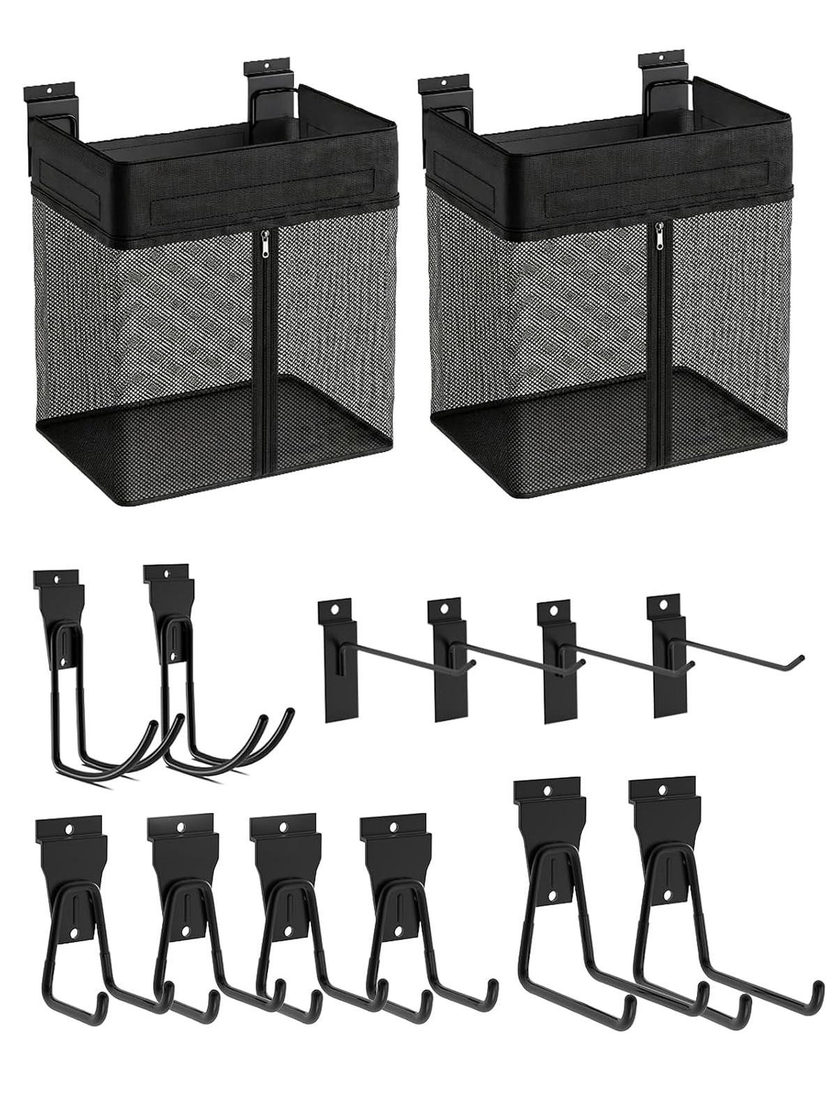 14 PCS Slatwall Accessories Kit - 2 Pack Large Mesh Slatwall Baskets with Front