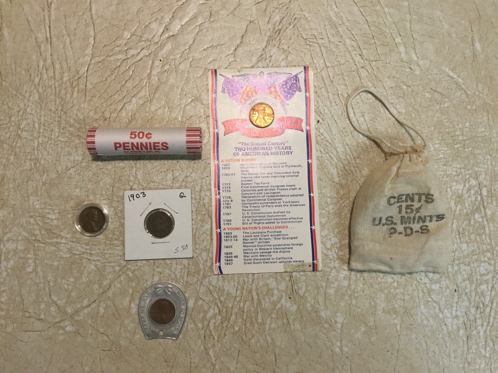 68 COIN LOT 1955P 1C  Double DIE MINT BAG COA ENCASED & COUNTERSTAMP CENT 1776