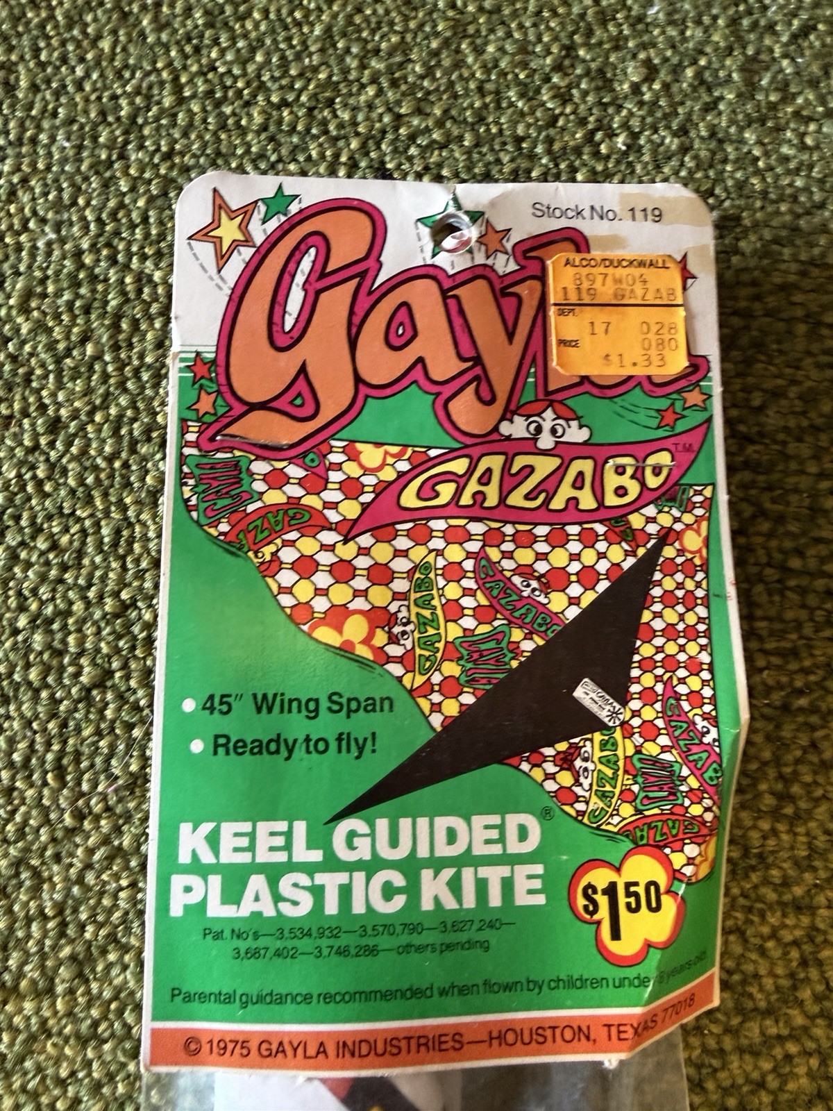 Vintage 1975 GAYLA GAZABO Kite NOS New Sealed Factory Packaging Stock 119 Vintage 1975 GAYLA GAZABO Kite NOS New Sealed Factory Packaging Stock 119