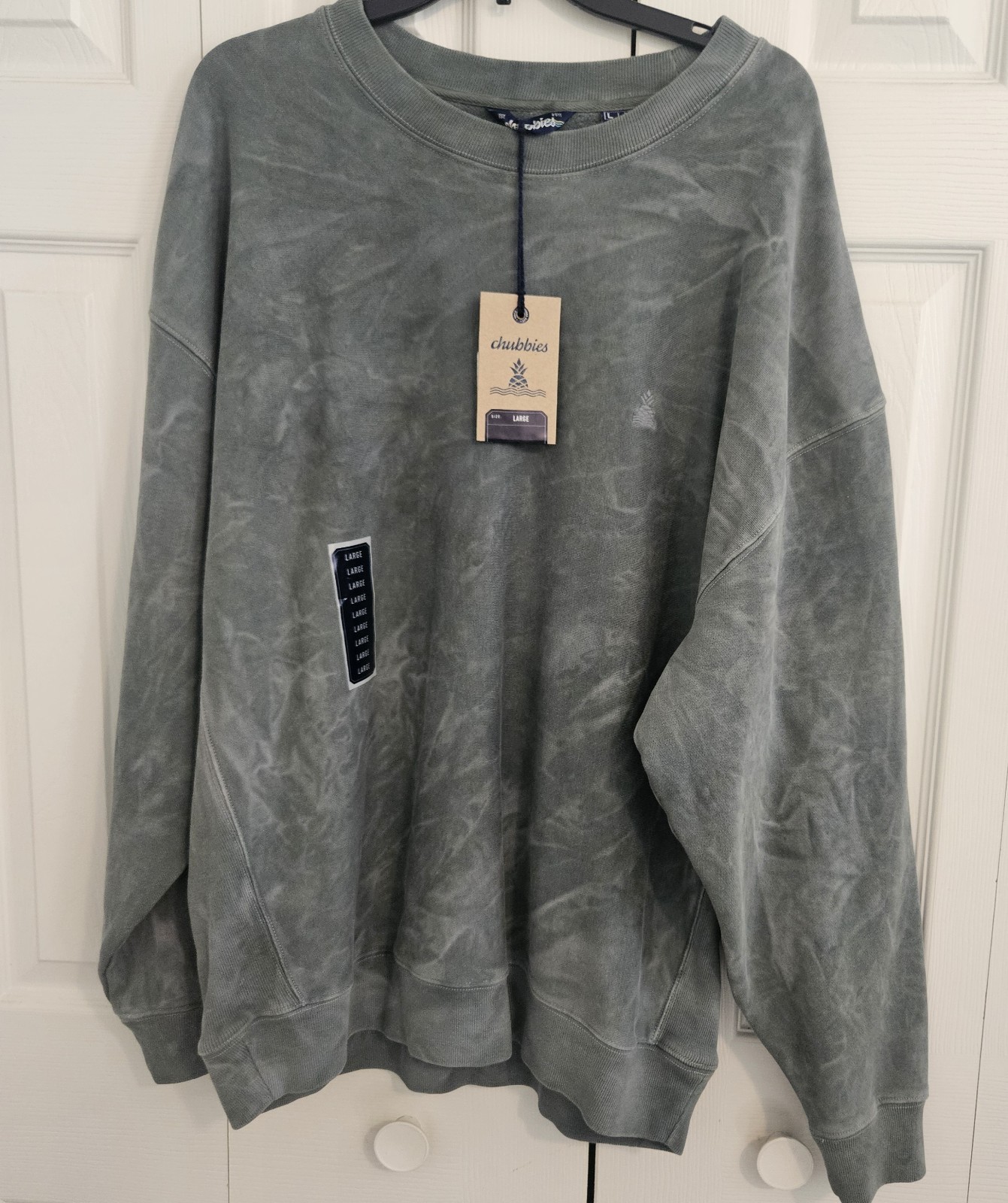 New Chubbies Crew Sweatshirt Mens Large Relaxed Marshland Pebble Wash Green