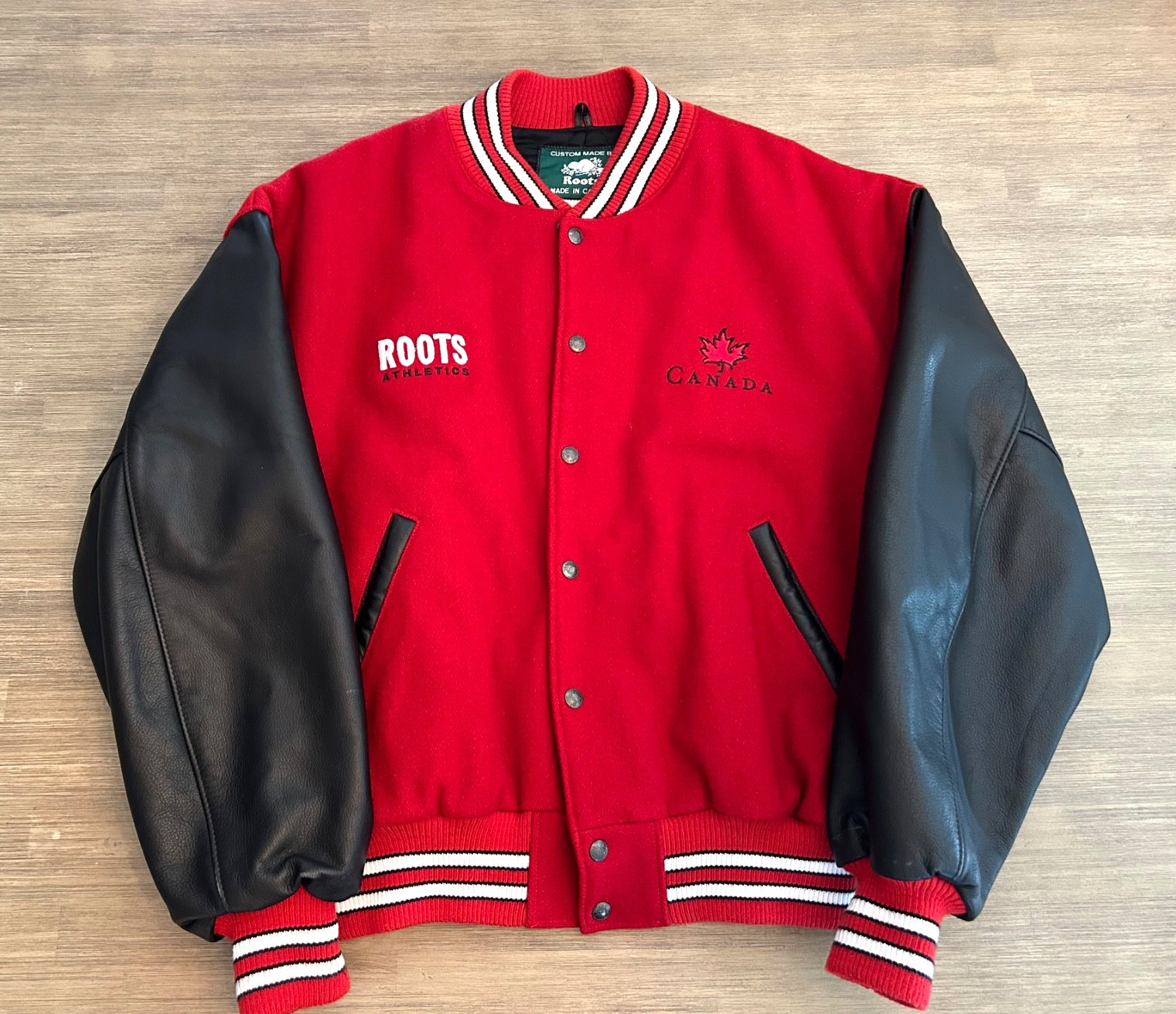 VINTAGE ROOTS VARSITY JACKET  XL WOOL LEATHER MADE IN CANADA