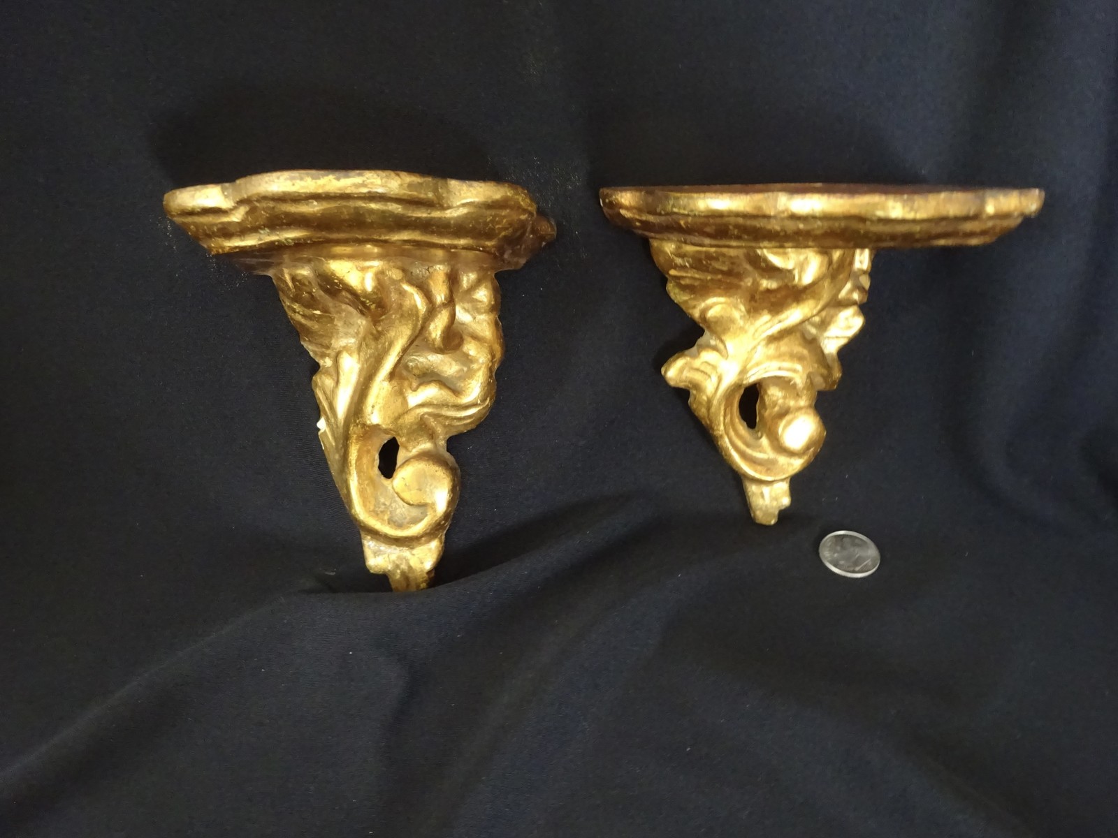 Antique French Wall Shelves Pair Gold Old European Wood Vintage Wood Shelf. Antique French Wall Shelves Pair Gold Old European Wood Vintage Wood Shelf.