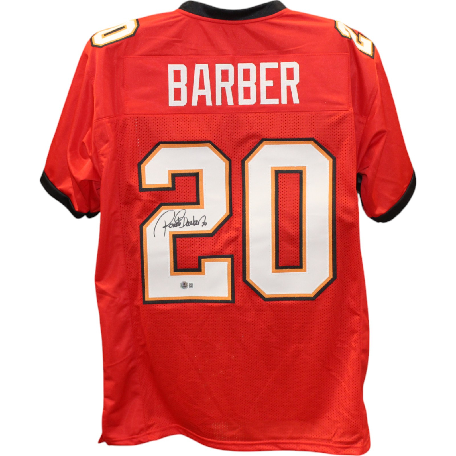 Ronde Barber Autographed/Signed XL Red Pro Style Jersey Beckett Witness 49208