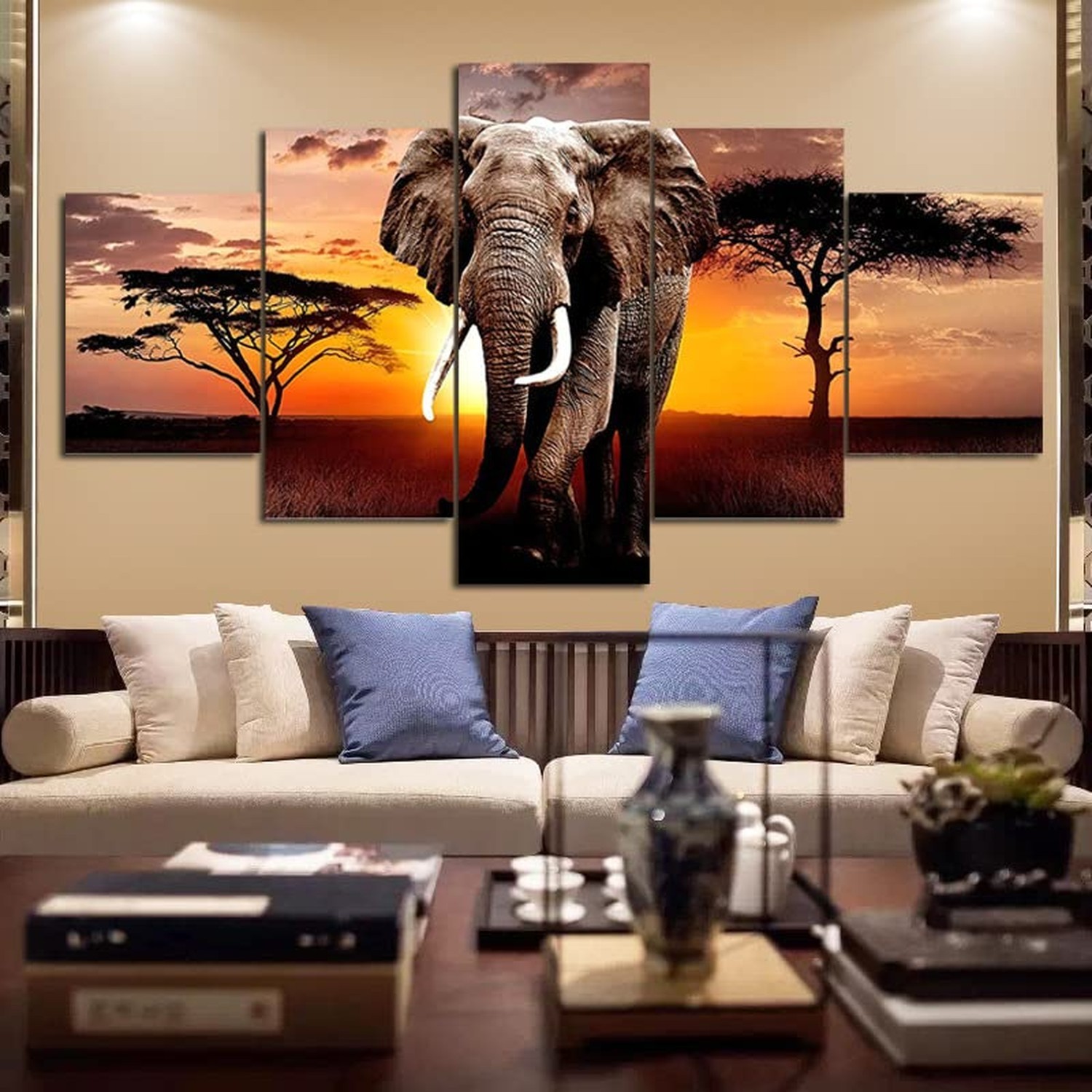 SUNYSUBY 5 Pcs Africa Grassland Elephant Large Framed Canvas Wall Art Oil Pai... SUNYSUBY 5 Pcs Africa Grassland Elephant Large Framed Canvas Wall Art Oil Pai...