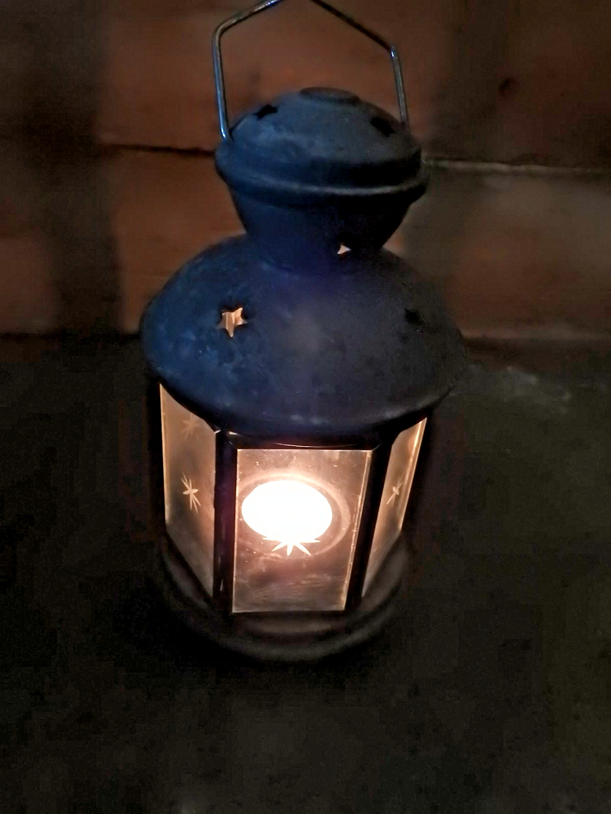 Vintage Galvanized Metal Lantern Holder For Tea Light Candle, Star Cutouts