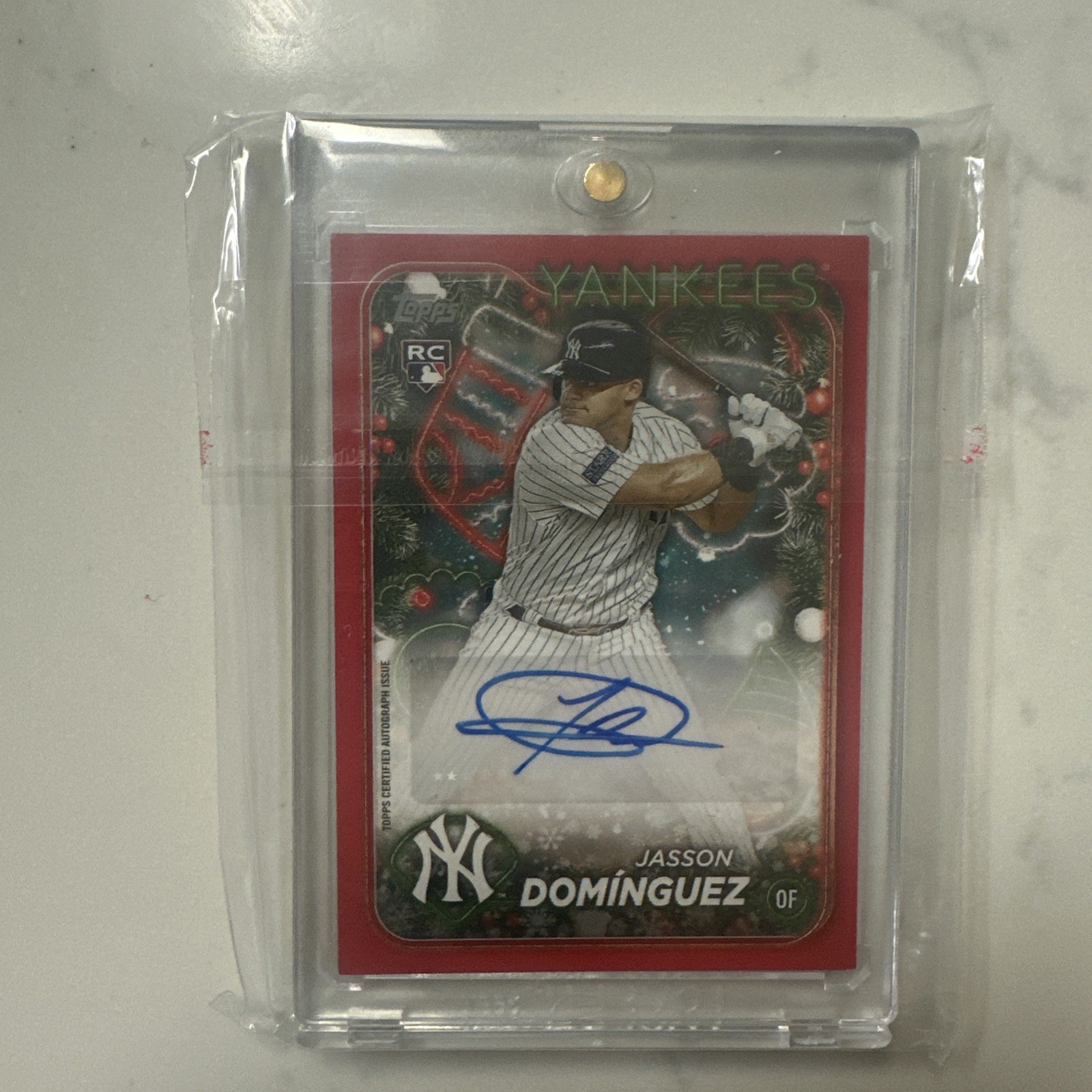 2024 Topps Holiday Jasson Dominguez RC Rookie Red /10 Auto #HAC-JD Yankees