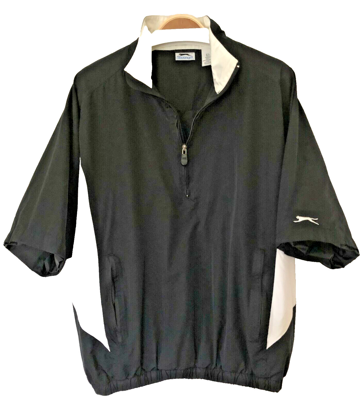 Slazenger Mens Golf Pullover 1/2 Zip Shirt Water Wind Resistant  L  Black White