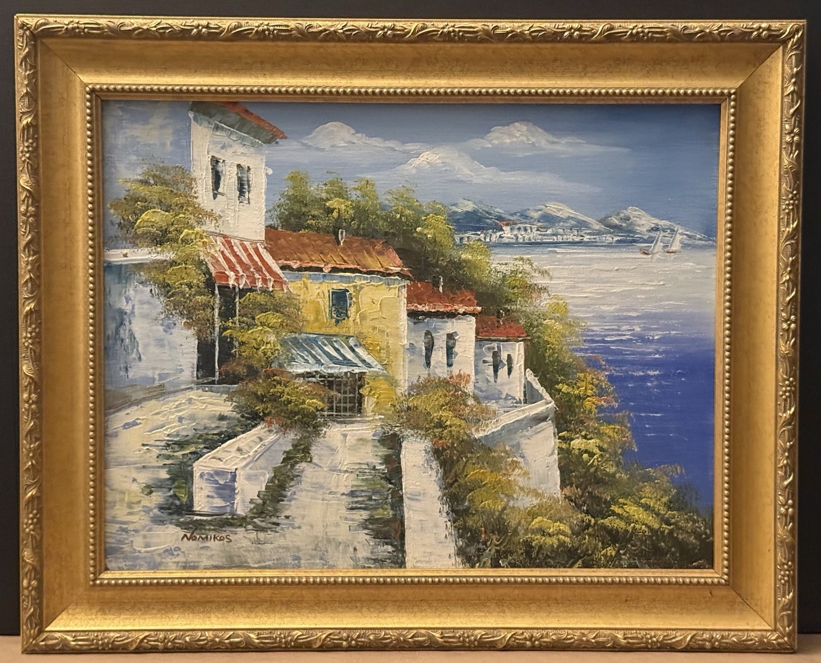 Nomikos Mediterranean Seaside Villa Decorative Collectible Framed Art Painting
