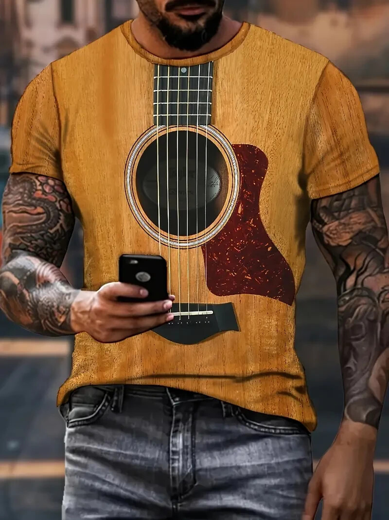 NEW Large. Men\'s Acoustic Guitar Poly T-Shirt Gorgeous graphic on Orange Yellow NEW Large. Men\'s Acoustic Guitar Poly T-Shirt Gorgeous graphic on Orange Yellow