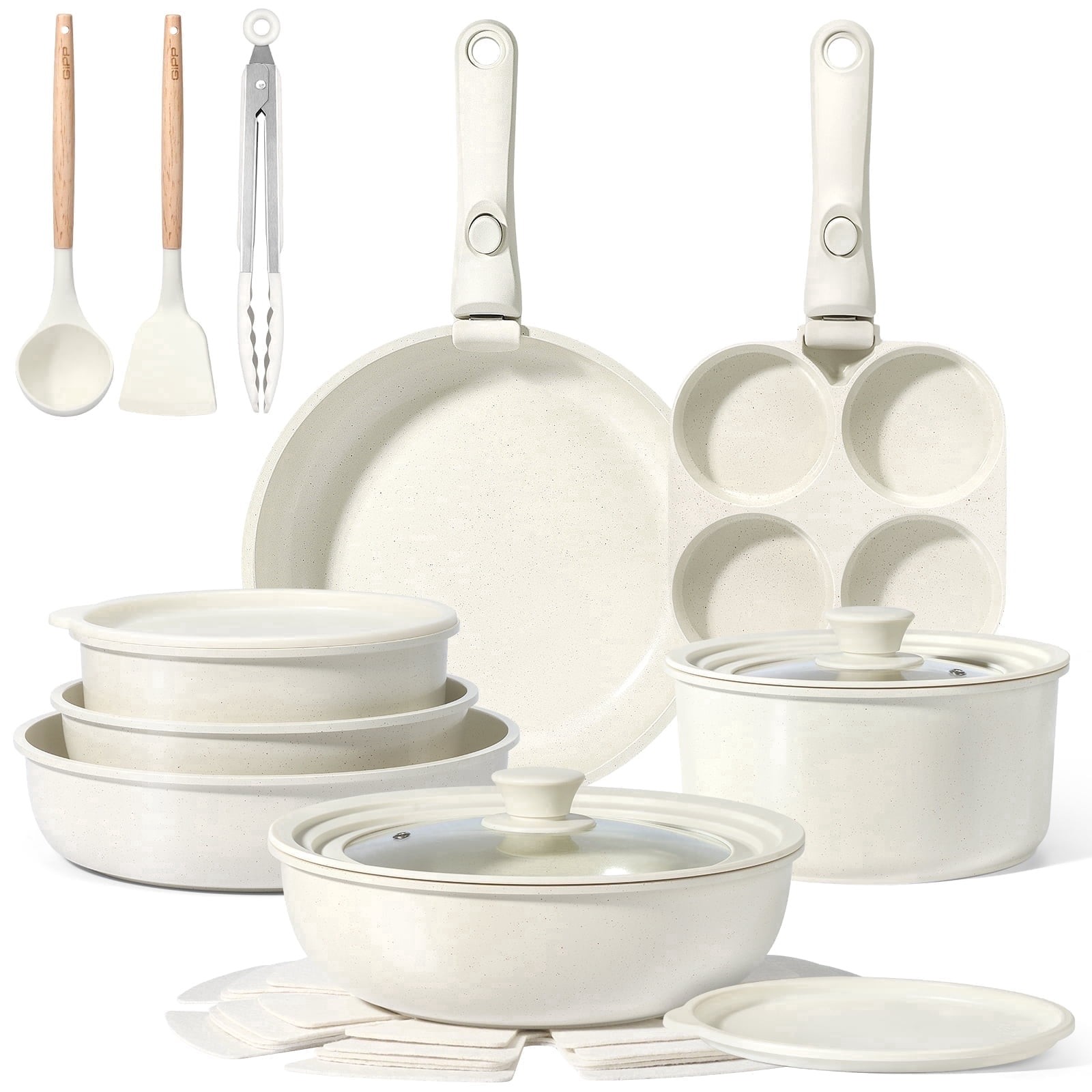 Gipphau 21 Piece Ceramic Nonstick Cookware Set, Large Size, White, Detachable