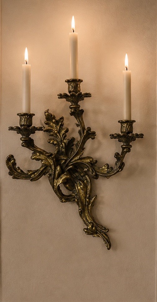 Pair Of Antique vintage Louis XV-style Rococo cast bronze Wall Candle Sconces