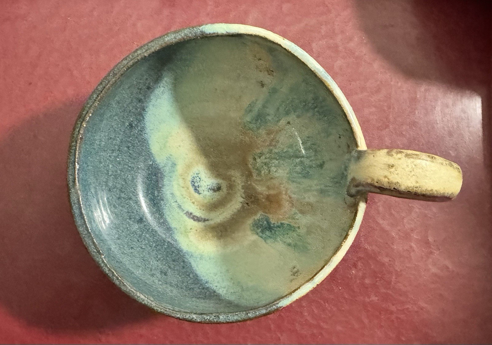 Signed Handmade Studio Pottery Soup Mug Bowl Teal Blue Cream Glaze Signed Handmade Studio Pottery Soup Mug Bowl Teal Blue Cream Glaze
