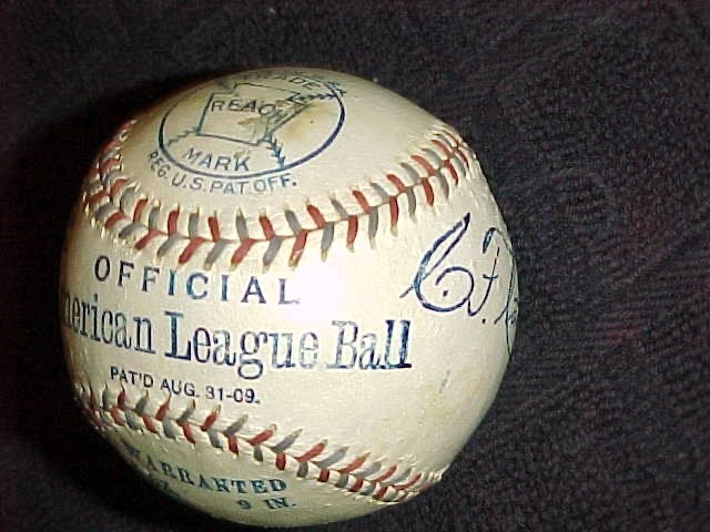 1910 AMERICAN LEAGUE BASEBALL - WHITE  NEVER USED GEM  -  signed C F CARPENTER