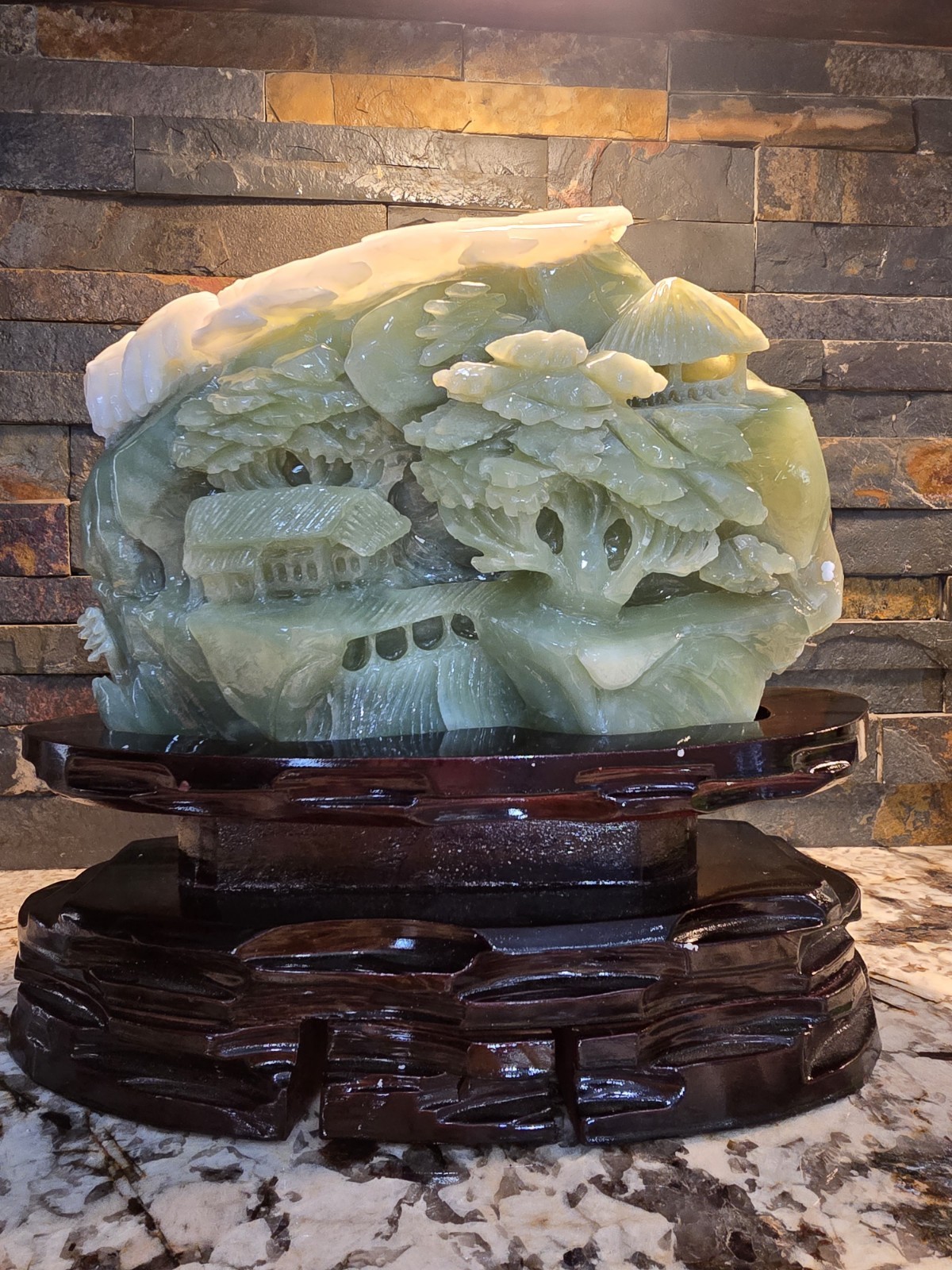15.6 lbs Top Quality Natural Green Jade Landscape Hand Carved Mountain House 15.6 lbs Top Quality Natural Green Jade Landscape Hand Carved Mountain House