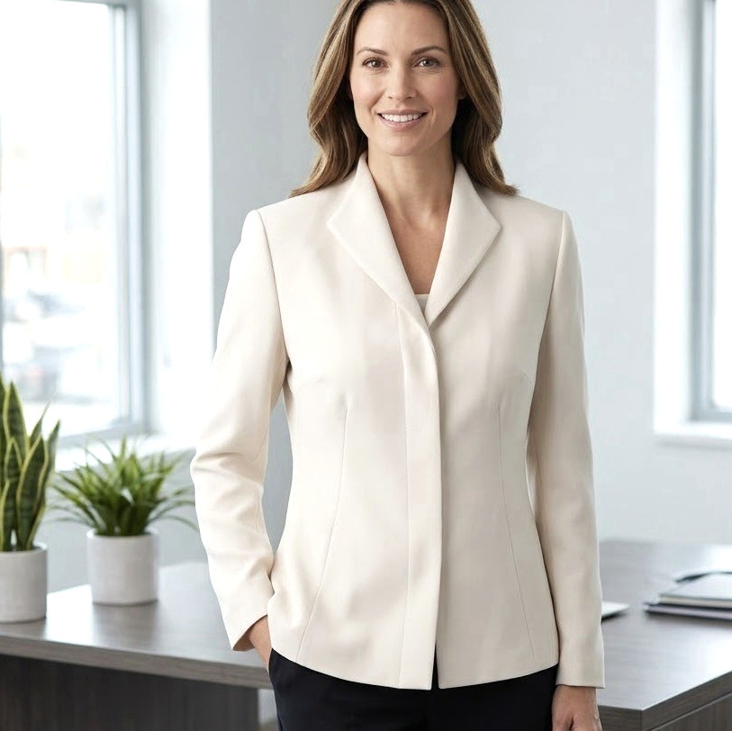 Y2K Le Suit Blazer Womens 14 VTG 90s 2000s Cream Office Siren Old Money Kasper