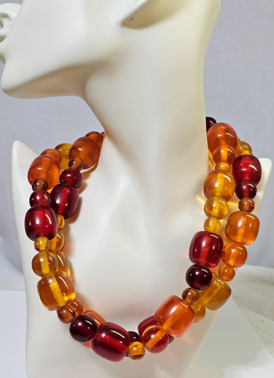 vtg Long Beaded Necklace w/ Tri Color Amber Resin Large beads -35in -Heavy 205g vtg Long Beaded Necklace w/ Tri Color Amber Resin Large beads -35in -Heavy 205g