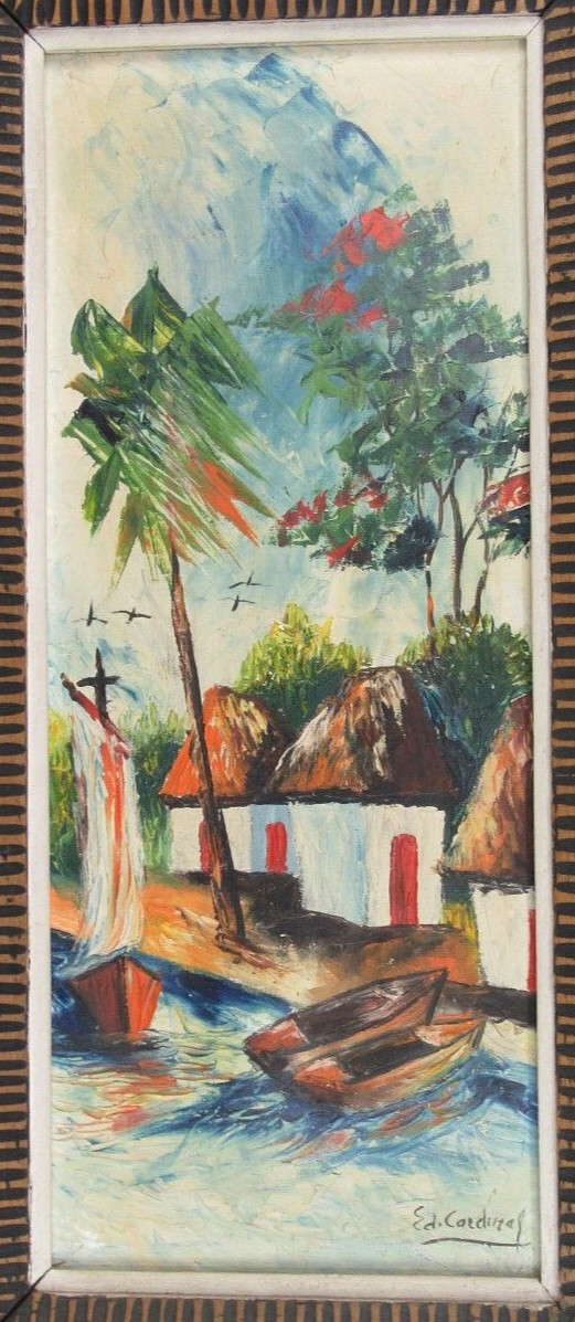 Vintage Signed Ed. Cardinal Mid Century Highwaymen Oil Canvas Painting