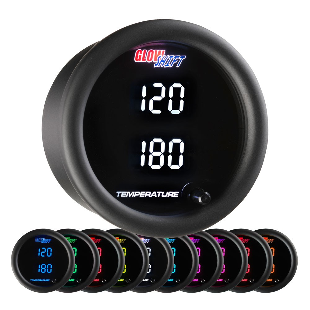 GlowShift Dual Digital Water, Oil, Trans Temp Gauge Kit w/ Sensor, 10 Color