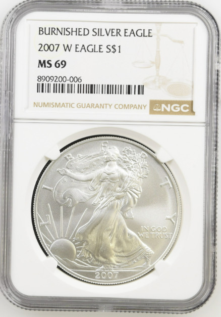 2007-W Burnished American Silver Eagle MS-69 NGC 2007-W Burnished American Silver Eagle MS-69 NGC