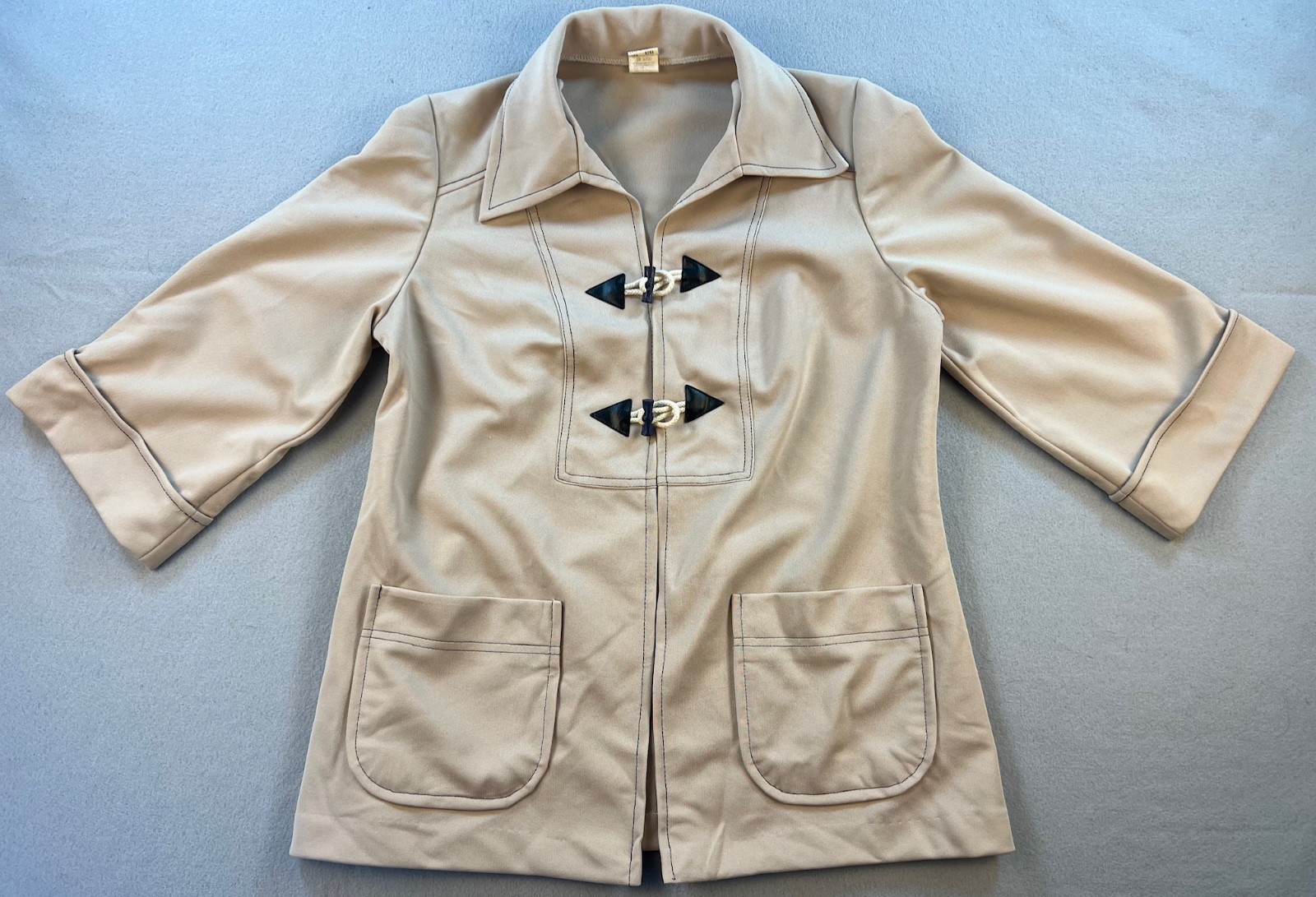 Vintage 1960\'s 1970\'s Mod Tan/Beige Jacket, 3/4 Sleeves w/ Toggles, Size 16 1/2 Vintage 1960\'s 1970\'s Mod Tan/Beige Jacket, 3/4 Sleeves w/ Toggles, Size 16 1/2