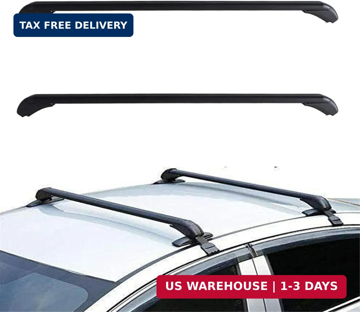2Pcs Universal 43.3 inch Black Roof Rack Cross Bar Top Luggage Aluminum Carrier