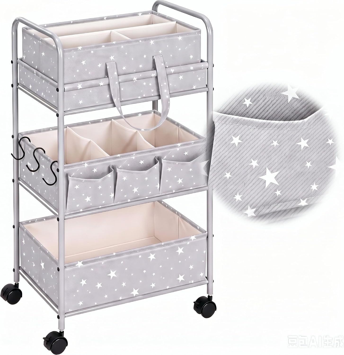 Yookeer 2In1 Baby Diaper Caddy Organizer Cart 3 Tier Large Capacity Metal Utilit