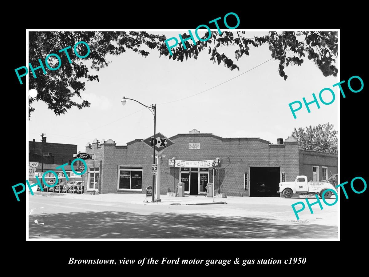 Brownstown Indiana Ford Garage & Gas Station 1950 Old Large Historic Photo Brownstown Indiana Ford Garage & Gas Station 1950 Old Large Historic Photo