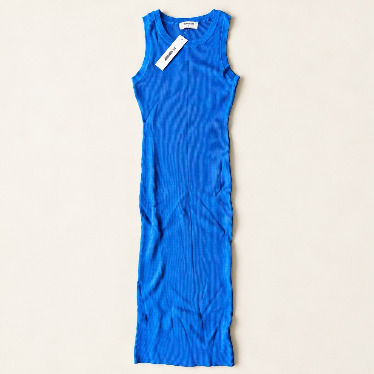 The Workshop Blue Ribbed Knit Tank Bodycon Maxi Dress Sleeveless Stretch M