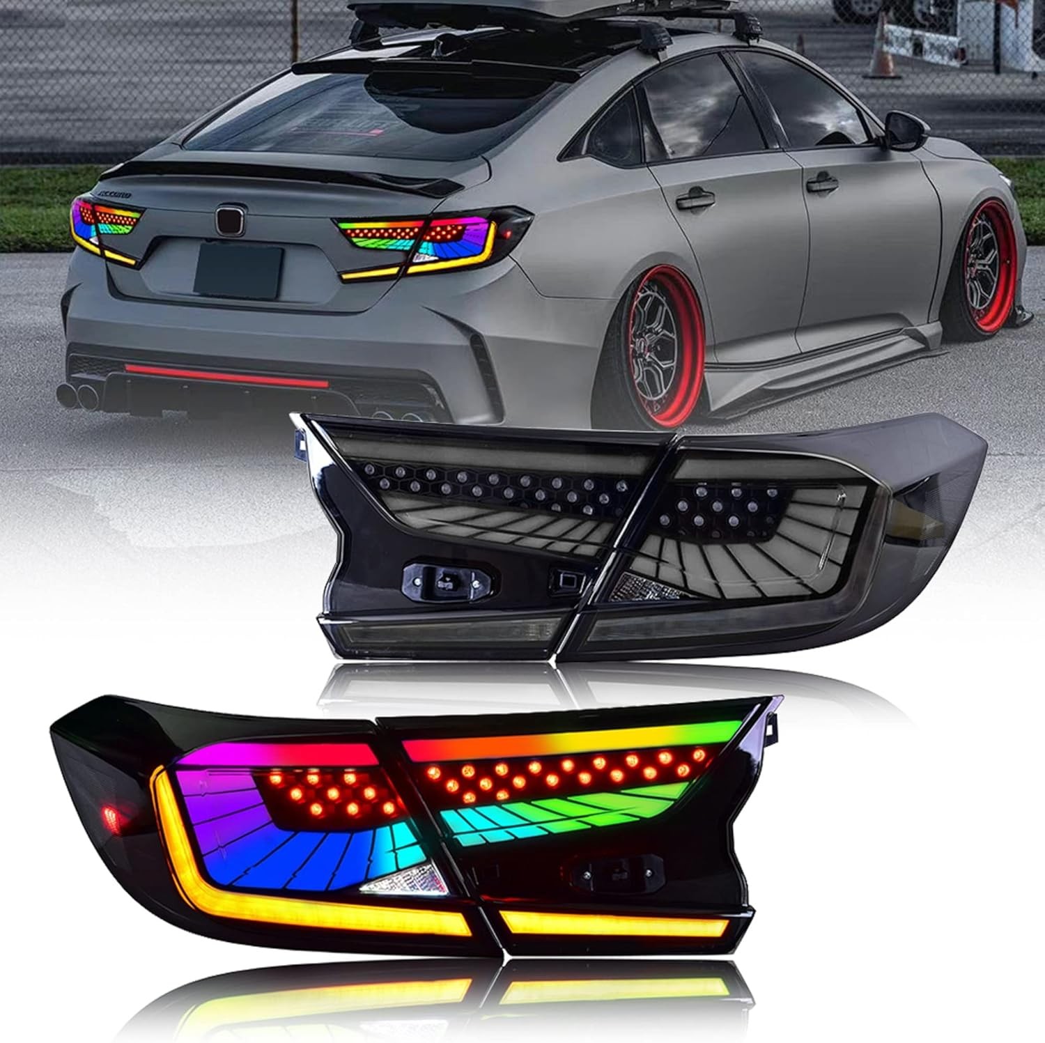 RGB LED TAIL LIGHTS FOR 2018-2022 10TH GEN HONDA ACCORD SEDAN SMOKED REAR LIGHTS RGB LED TAIL LIGHTS FOR 2018-2022 10TH GEN HONDA ACCORD SEDAN SMOKED REAR LIGHTS