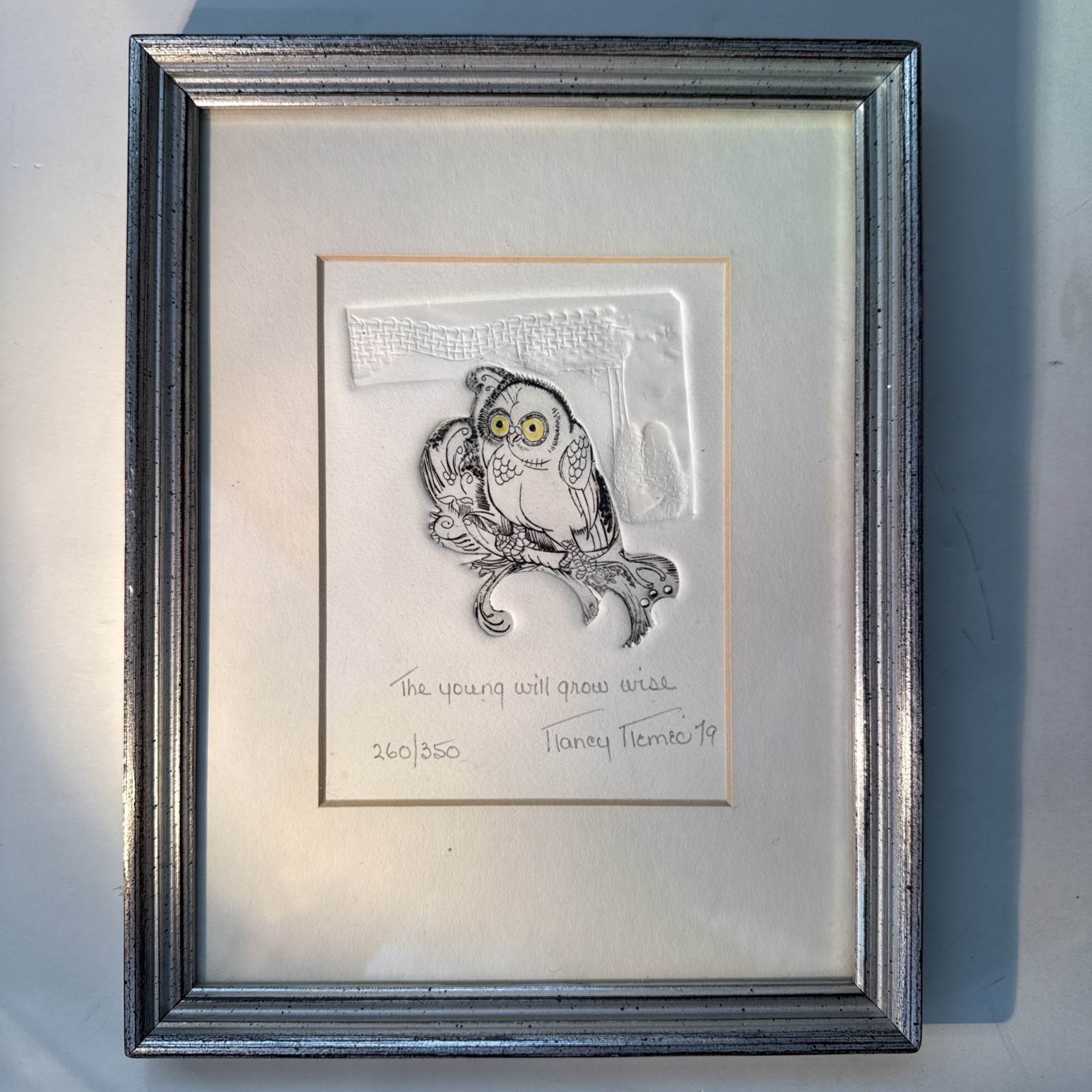 Nancy Nemec Signed Numbered Embossed Print ‘The Young Will Grow Wise’ 1979