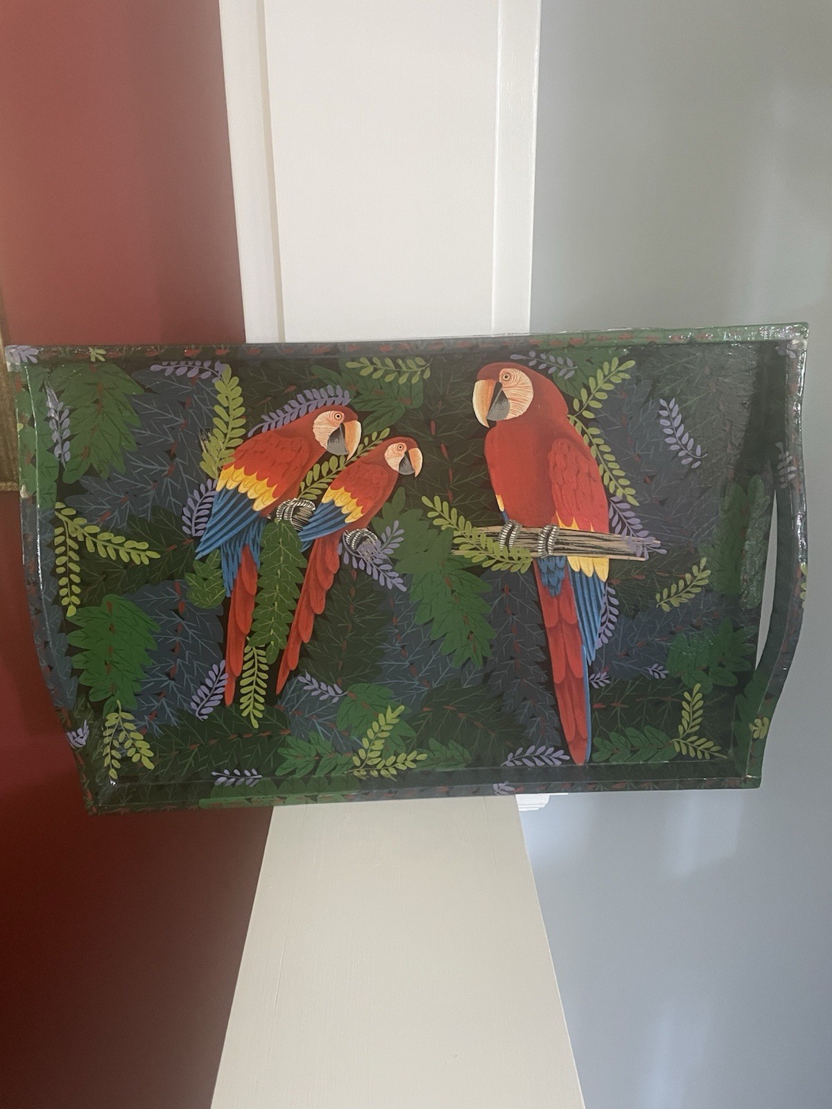Parrots Hand painted  Serving Tray 18\