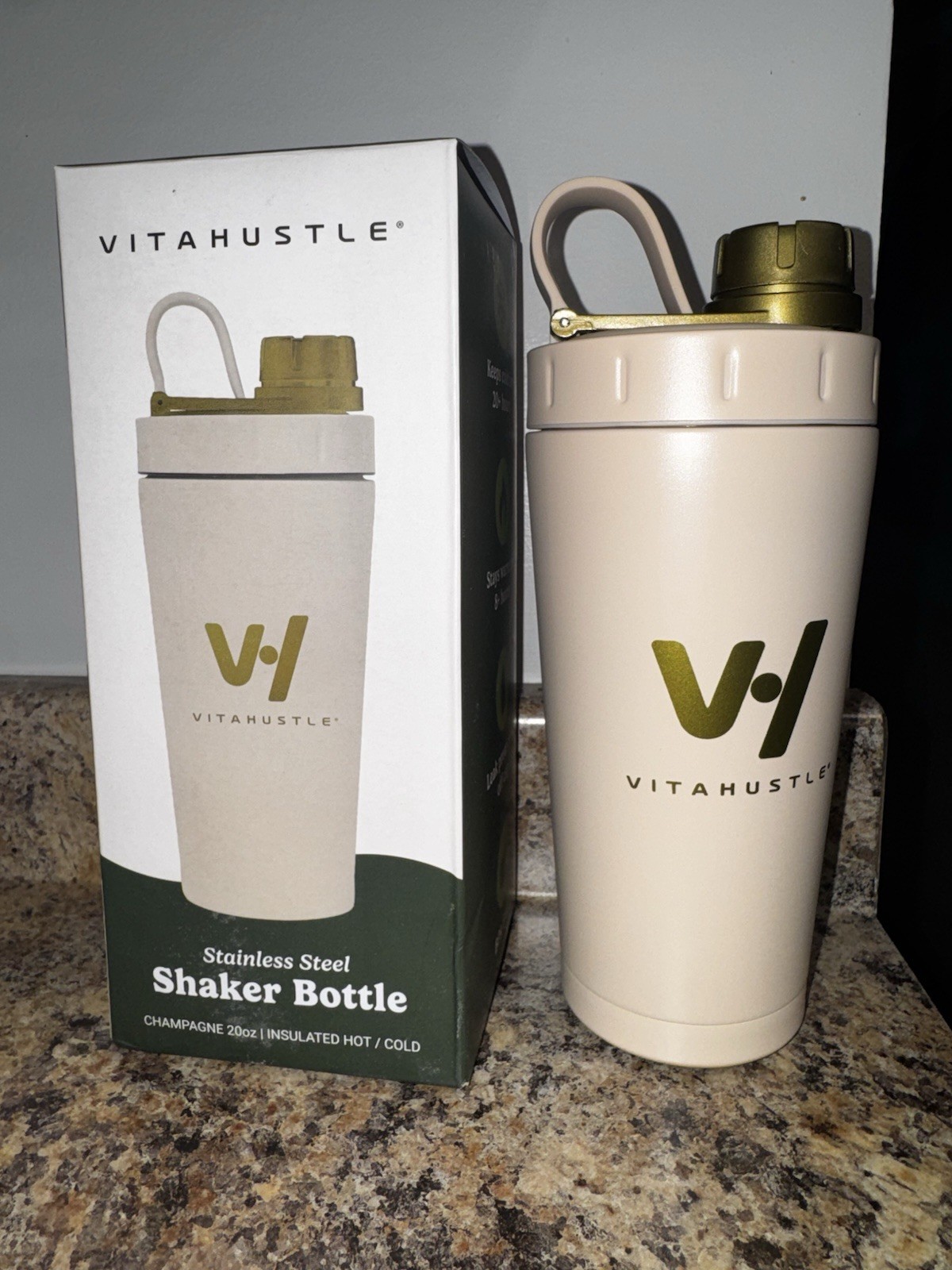 VitaHustle Stainless Steel Shaker Cup with Twist Off Cap, Leakproof,Blender Ball